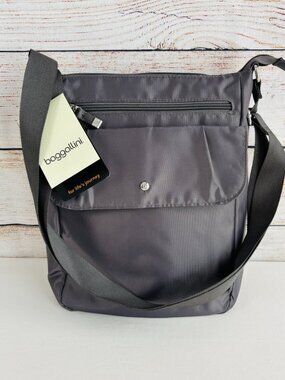 Baggallini Crossbody Nylon Bag Gray 2 Zip Pockets